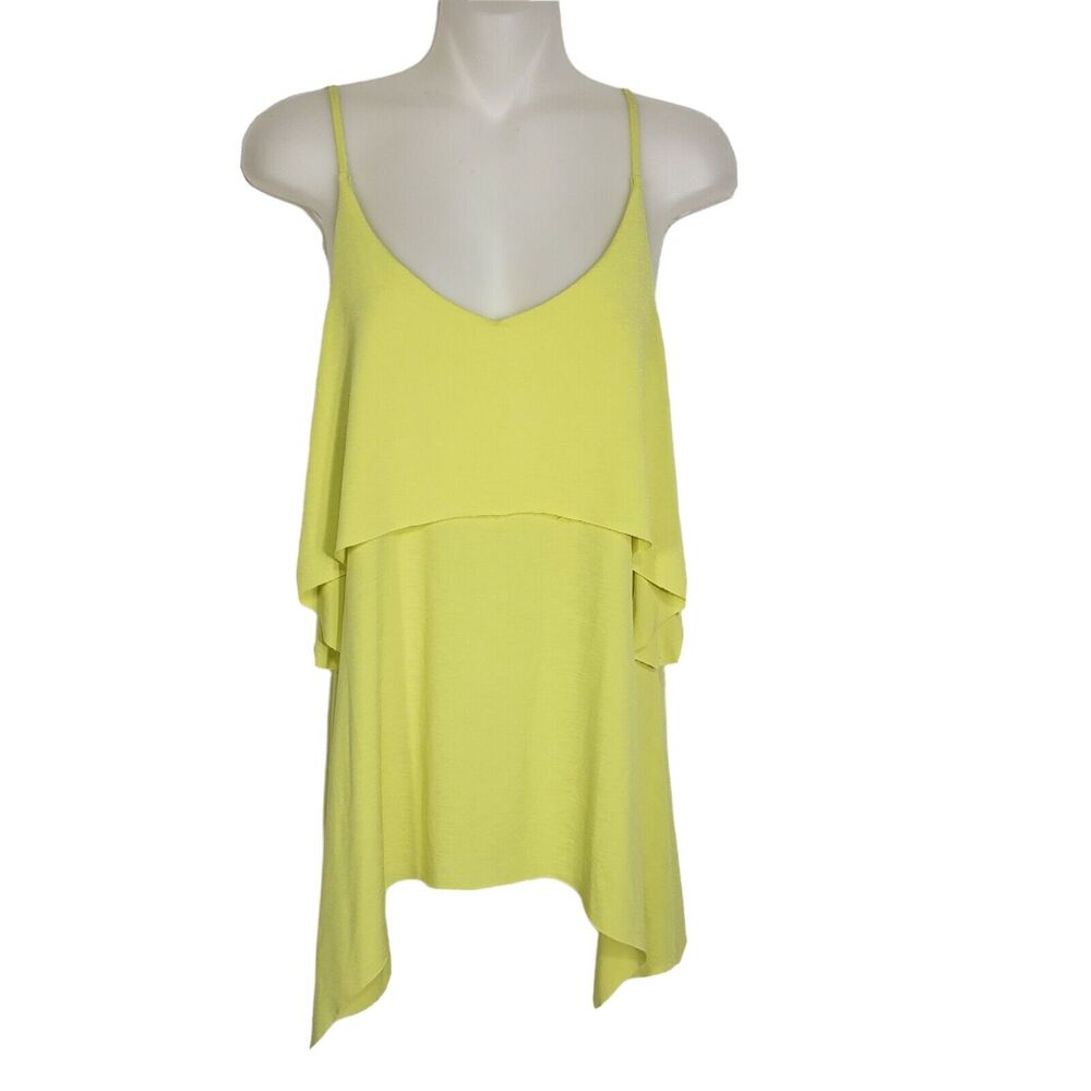 Maurices Womens Top Medium Yellow Layered Sleeveless Spaghetti Strap Shark Bite